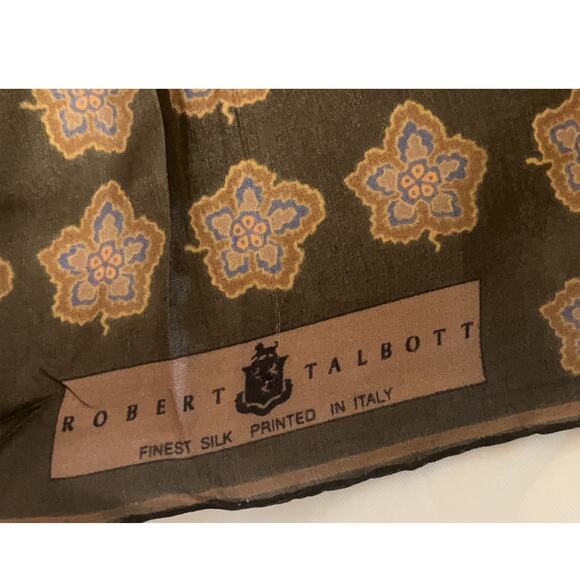 ROBERT TALBOTT Fine Silk Scarf Printed in Italy  - Brown / Blu - Semi Sheer - Picture 6 of 11
